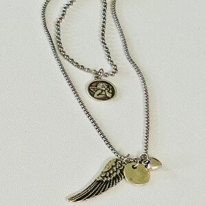 Angel charm necklace, angel wing necklace, protective charms, layering necklaces